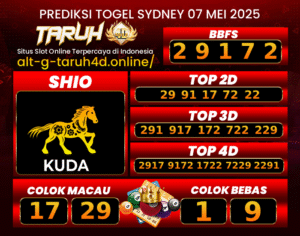 TARUH4D PREDIKSI SDYNEY LOTTO TOGEL : 07 MEI 2025