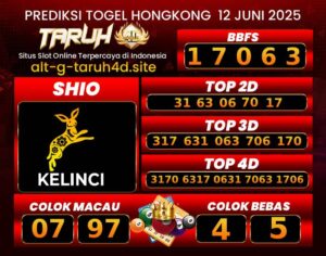 TARUH4D PREDIKSI HONGKONG LOTTO TOGEL : 12 JUNI 2025