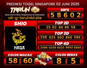 TARUH4D PREDIKSI SINGAPORE POOLS TOGEL : 02 JUNI 2025