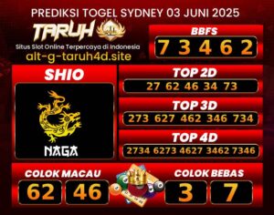 TARUH4D PREDIKSI SYDNEY LOTTO TOGEL : 03 JUNI 2025